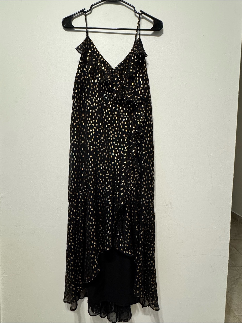 MSK Black High-Low Slip Dress with Gold Dot Print